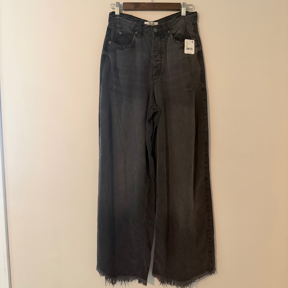 Free People We The Free Old West Wide Leg Jeans Black Frayed Hem Womens 26